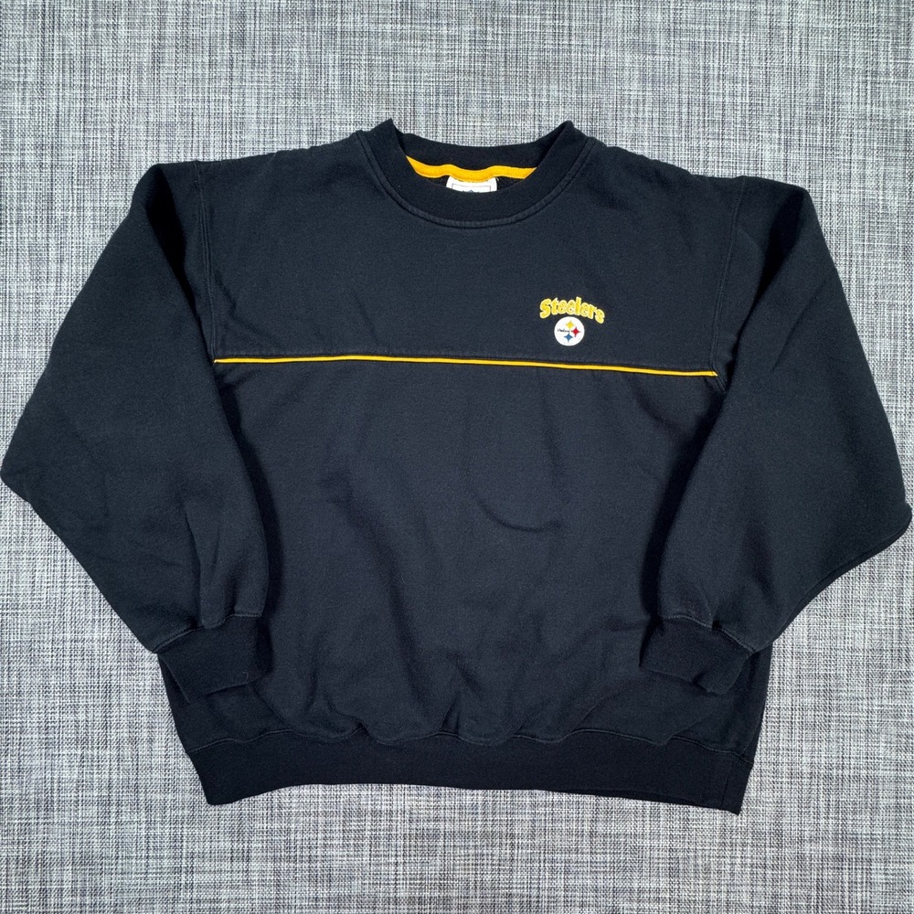 NFL Pittsburgh Steelers Mens Medium Sweatshirt Black Crewneck Embroidered Logo